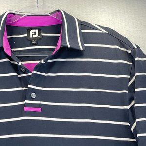 FOOTJOY Mens L Blue Purple Striped Polo Shirt FJ Golf Embroidered Short Sleeve